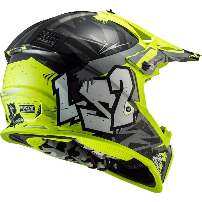 LS2 MX437J Fast Mini Evo Crusher Kids Moto-X Helmet (Black/Hi Vis Yellow) - Image 2